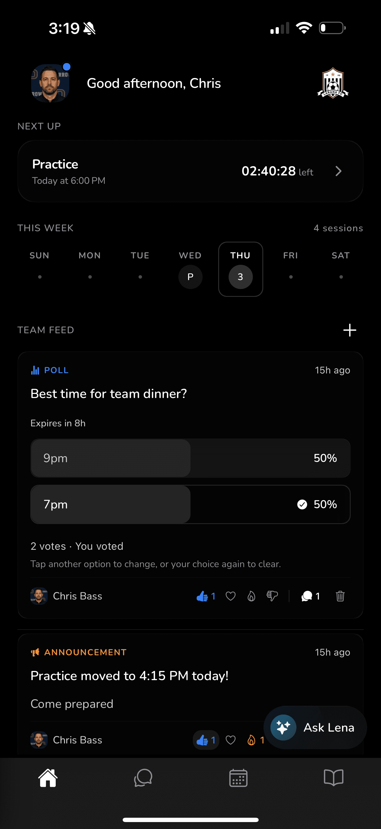Team dashboard